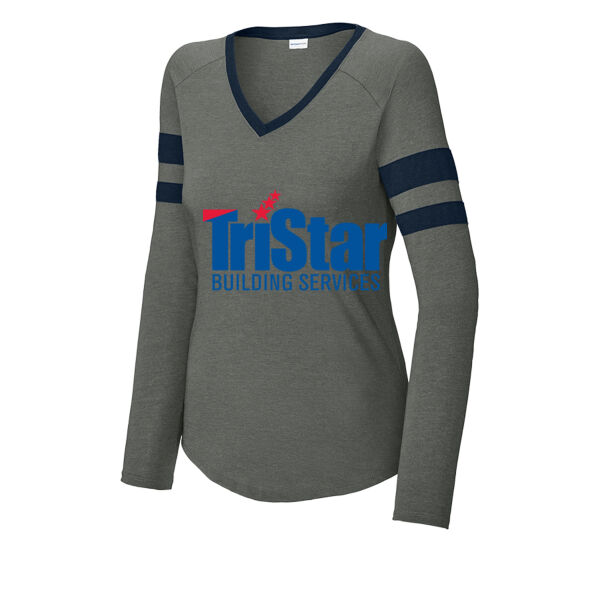 TriStar - Ladies Halftime Stripe Long Sleeve V Neck Tee Thumbnail