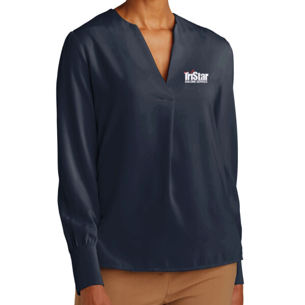 TriStar - Women's Open Neck Satin Blouse Thumbnail