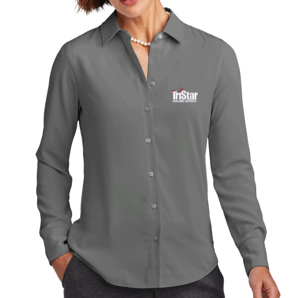 TriStar - Women's Full Button Satin Blouse Thumbnail